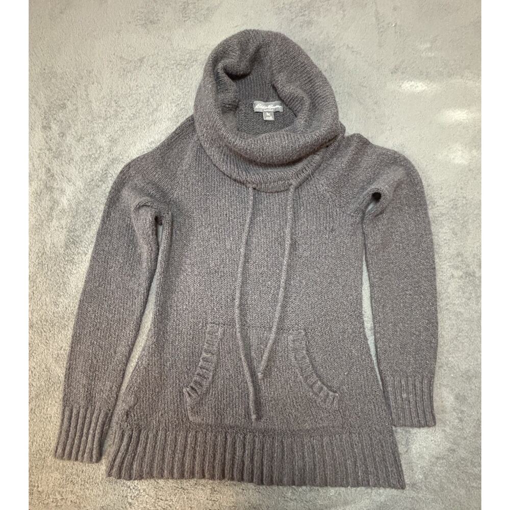 Eddie Bauer Sleepwear Top Womens Small Gray Cowl Neck Sweater Pockets Lounge
